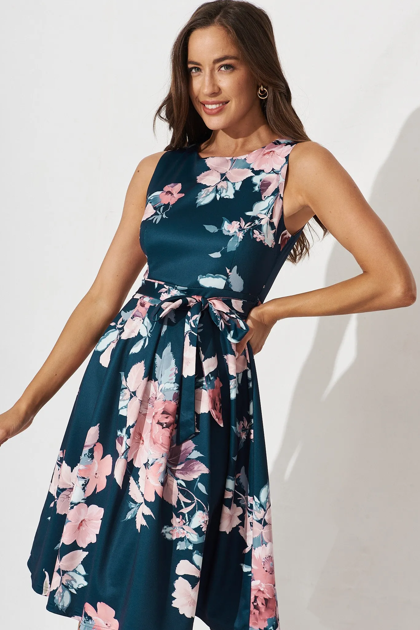 Jardin Dress In Teal With Blush Floral
