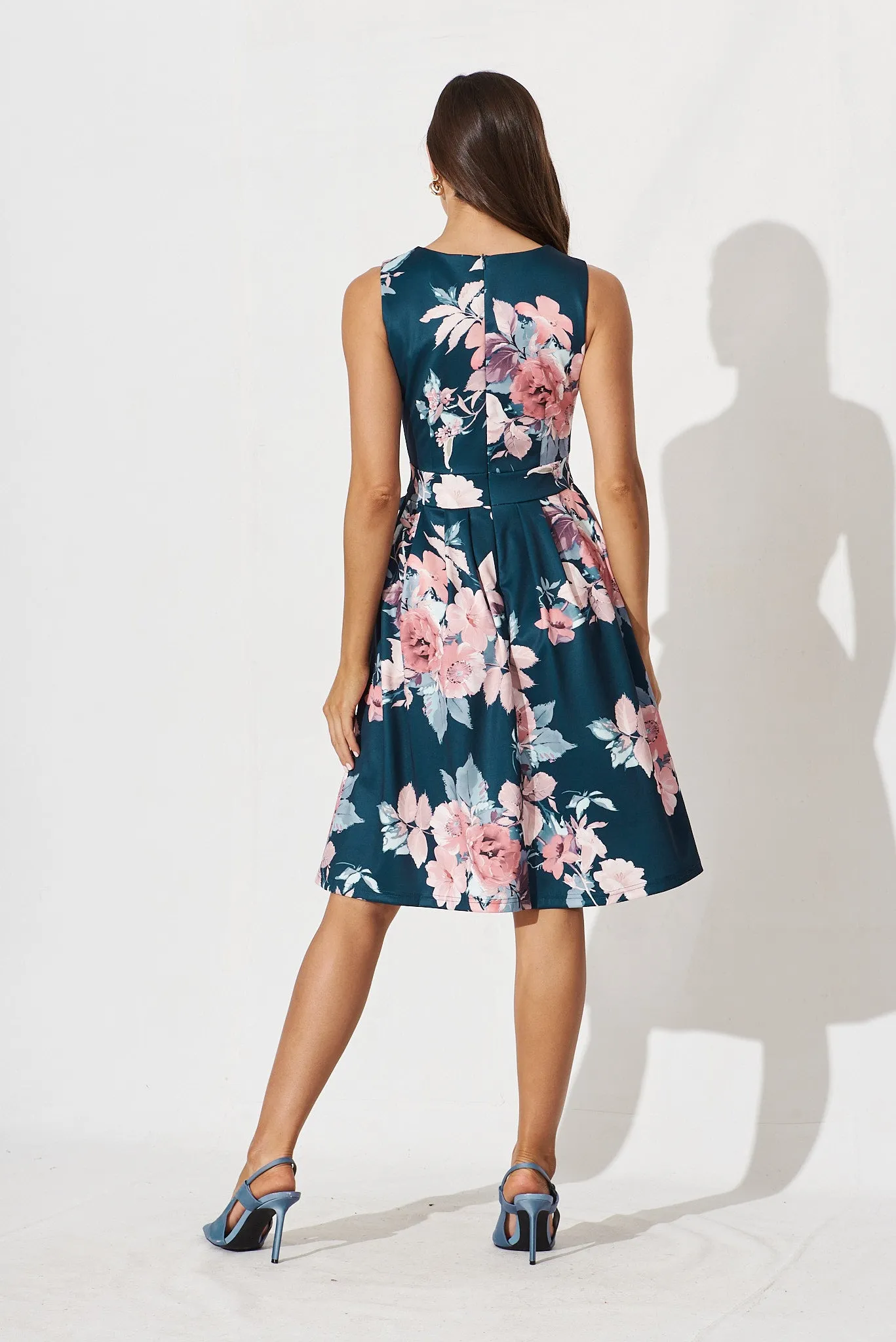 Jardin Dress In Teal With Blush Floral