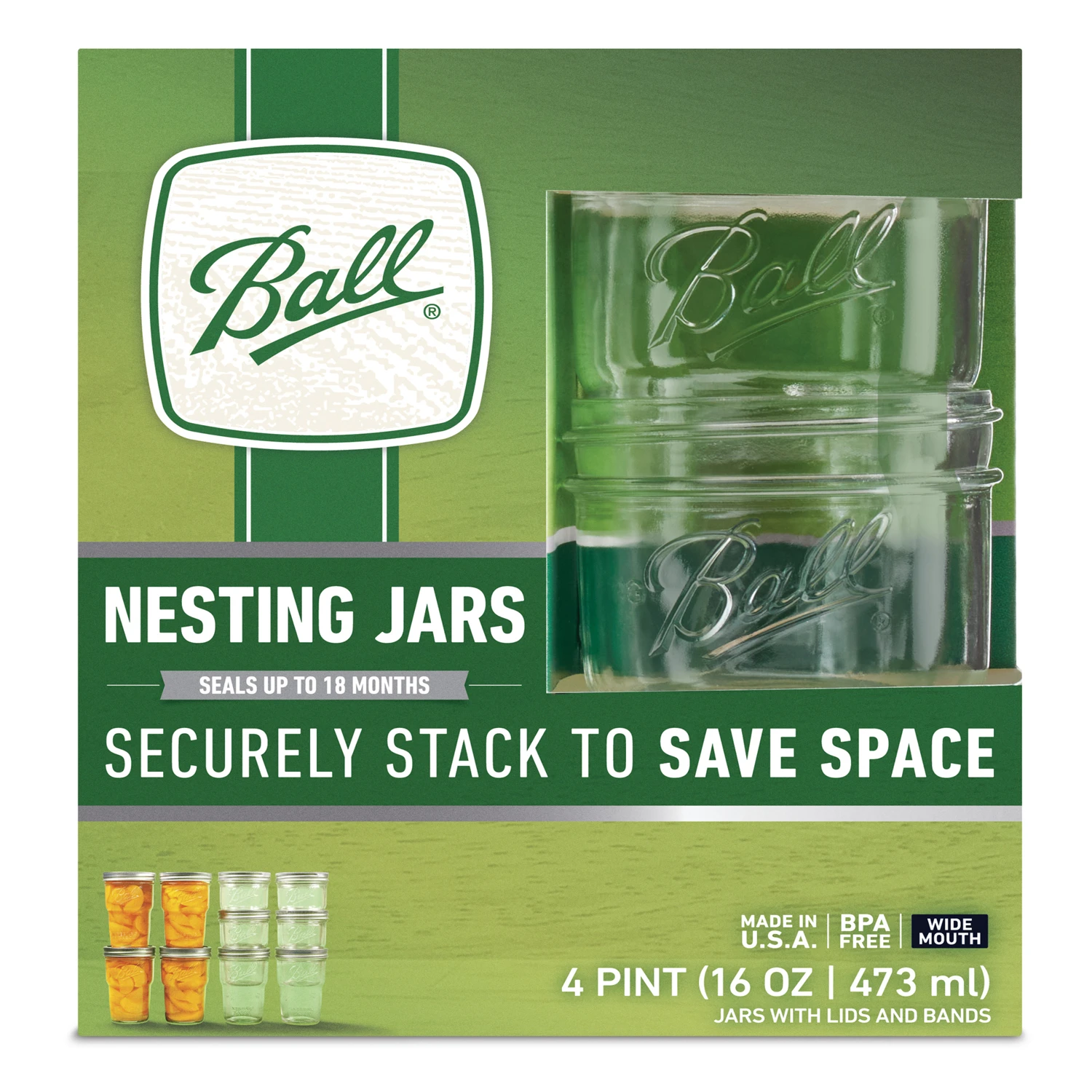  Wide Mouth Nesting Jar 16 Oz 4 Pk